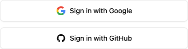 Social login buttons for Google and GitHub