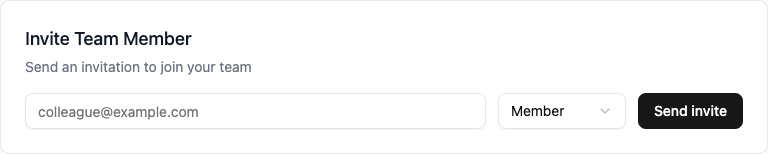 Team invite form with email input and role selector